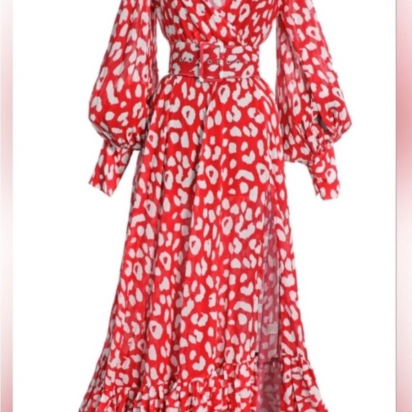Hanifa Vibrant Red and White Long Sleeve Maxi Dress - Picture 1 of 4